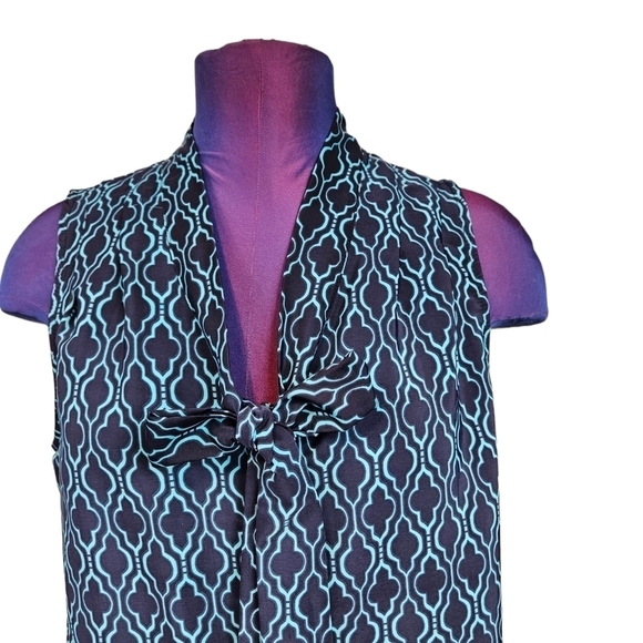 41 Hawthorn‎ Astrid Tie Neck Navy Teal Moroccan Print Sleeveless Top Small - Picture 2 of 8